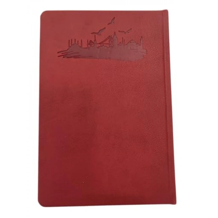 Lüks Deri Kapaklı Çizgili Defter - Kırmızı