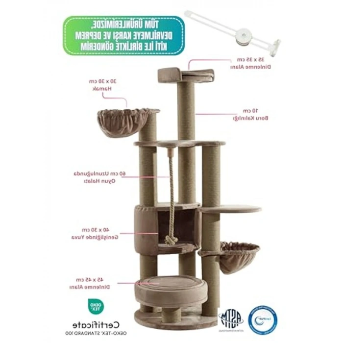 Lüks Kedi Tırmalama ve Dinlenme Ağacı, Bej Renkli