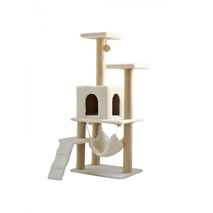 Lüx Kedi Tırmalama Oyun Evi, Beyaz Renk, Hamaklı Tasarım