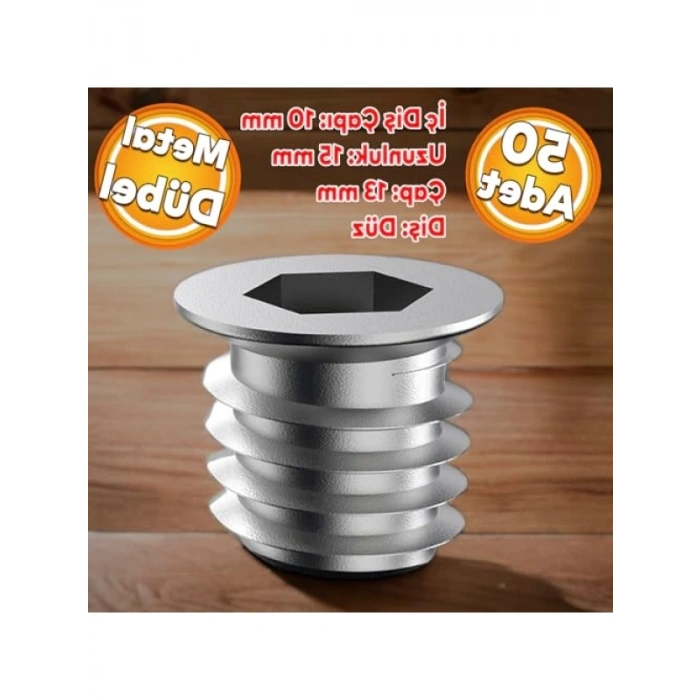 M10 Metal Düz Dişli Ahşap Dübeli - 50 Adet Set