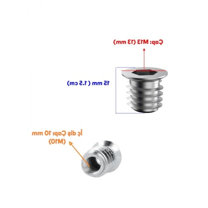 M10 Metal Düz Dişli Ahşap Dübeli - 50 Adet Set