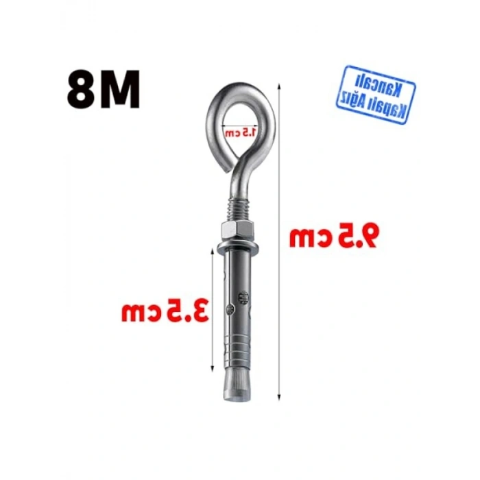 M8 Çelik Dübel Seti - Salıncak, Boks Torbası ve Avize için 5 Adet Gömlekli Kanca