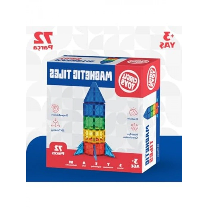 Magnetic Tiles Manyetik Yapı Blokları 72 Parça 3D Steam Eğitici Çocuk Oyuncağı ve Inşa Seti