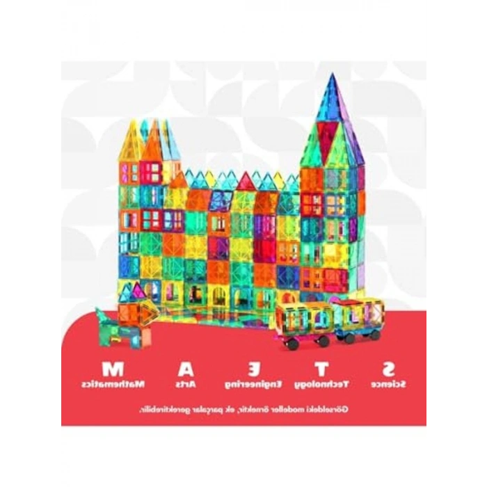 Magnetic Tiles Manyetik Yapı Blokları 72 Parça 3D Steam Eğitici Çocuk Oyuncağı ve Inşa Seti