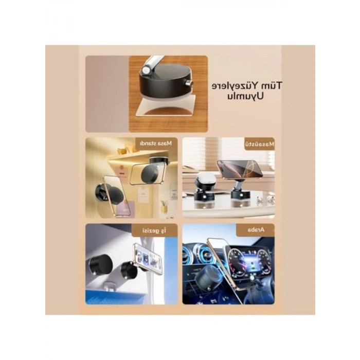 Magnetik Araç İçi Telefon Tutucu, Vantuzlu Masaüstü Standı
