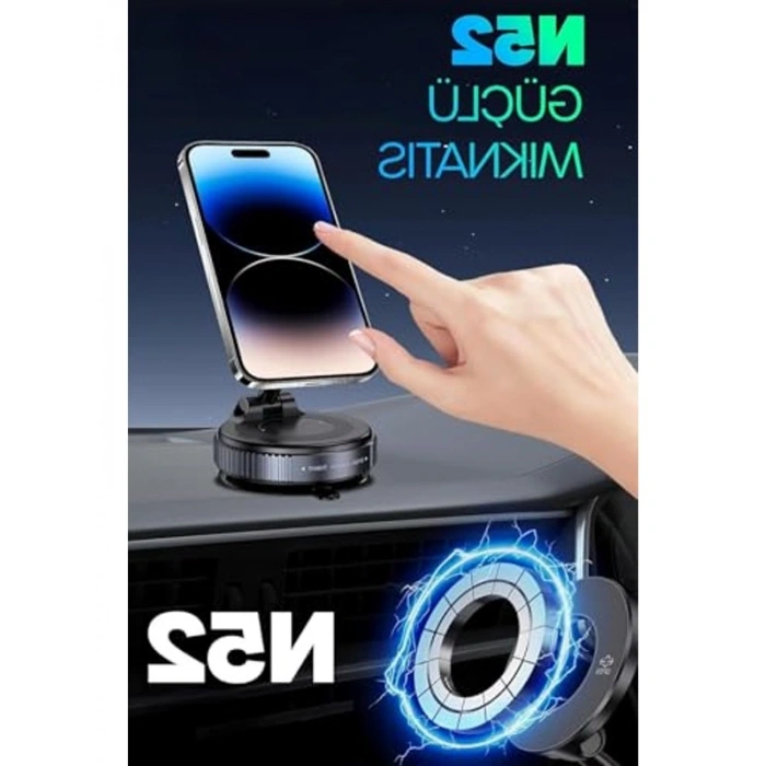 MagSafe Uyumlu Araç Telefon Tutucu, 360° Dönebilir Vantuzlu