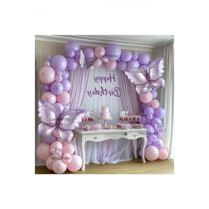 Makaron Kelebek Temalı Folyo Balon Zincir Seti