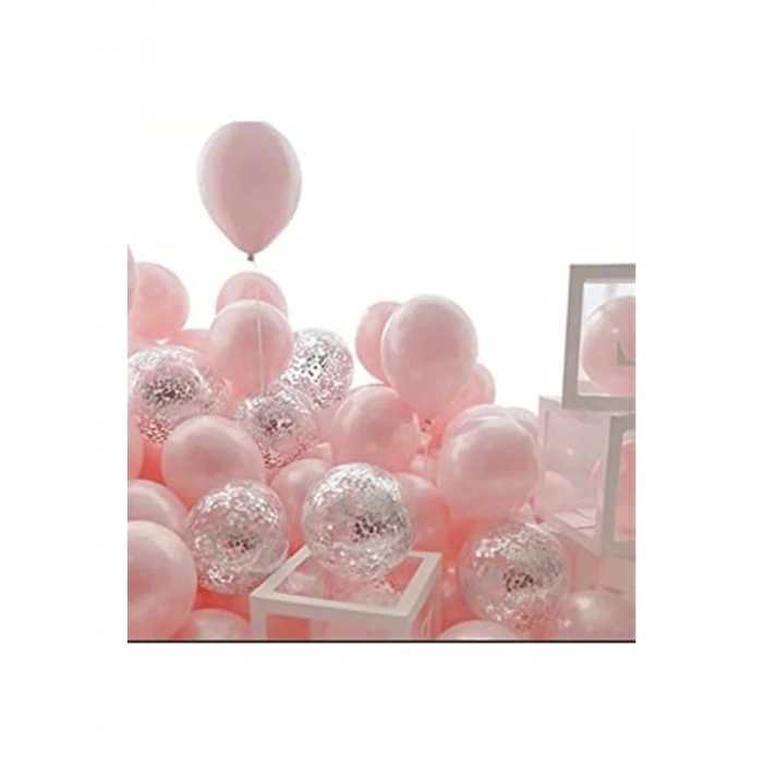 Makaron Konfetili Şeffaf Balon Seti, 20 Adet Eğlenceli