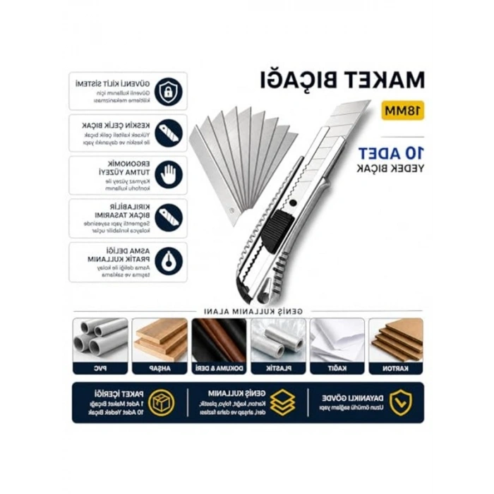 Maket Bıçağı ve 10 Adet Yedek Bıçak Seti, Profesyonel Kullanım