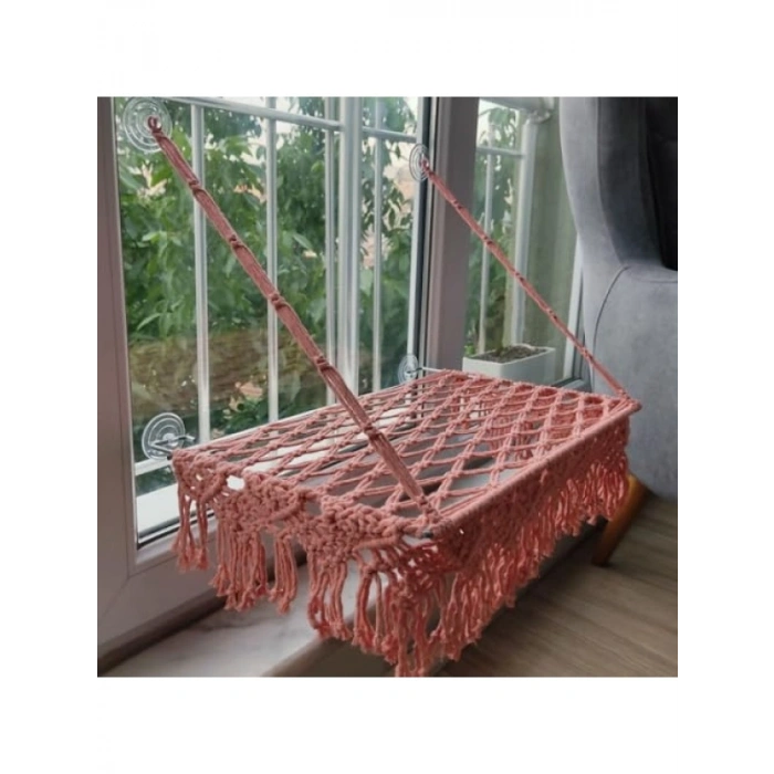 Makrome Vantuzlu Kedi Yatağı (Somon Renk)