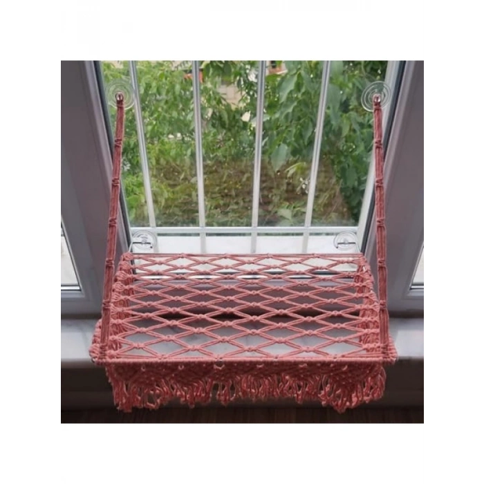 Makrome Vantuzlu Kedi Yatağı (Somon Renk)