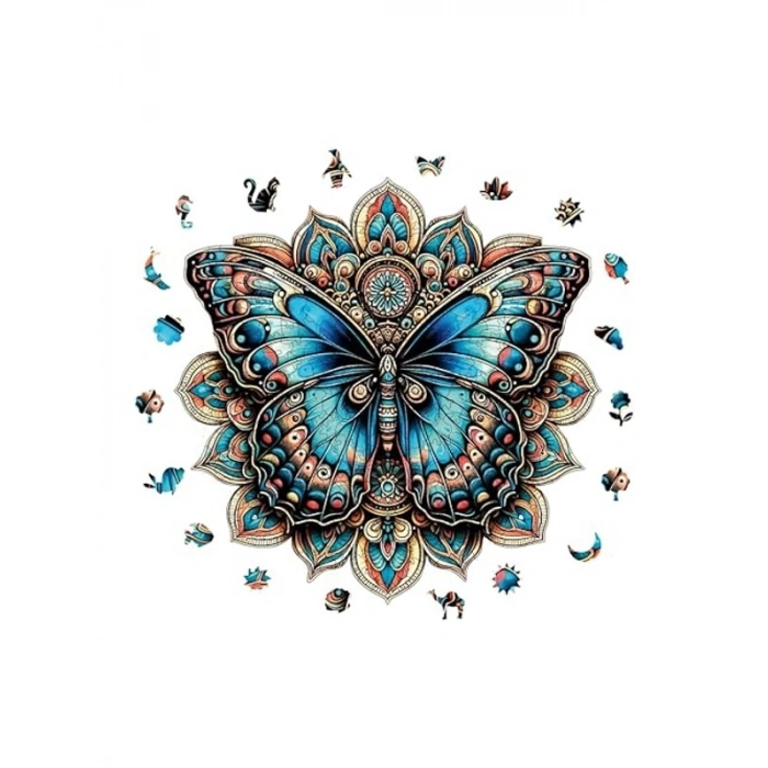 Mandala Kelebeği Ahşap Puzzle - 250 Parça, 29 x 29 cm