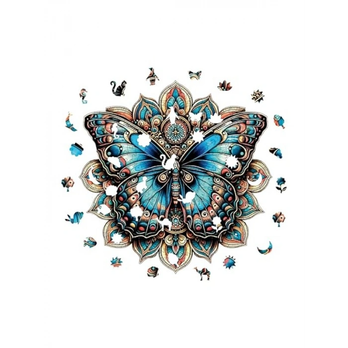 Mandala Kelebeği Ahşap Puzzle - 250 Parça, 29 x 29 cm