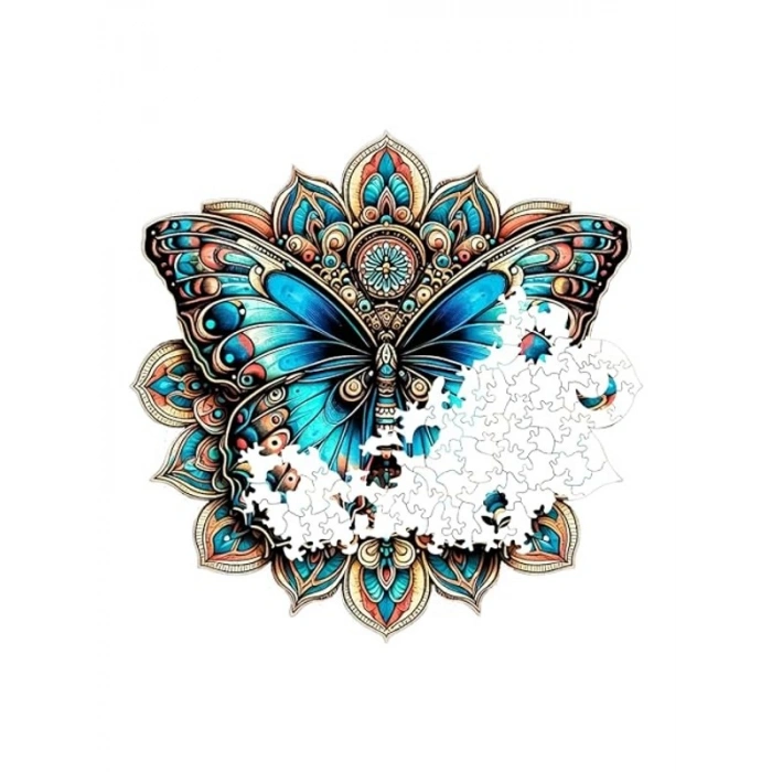 Mandala Kelebeği Ahşap Puzzle - 250 Parça, 29 x 29 cm