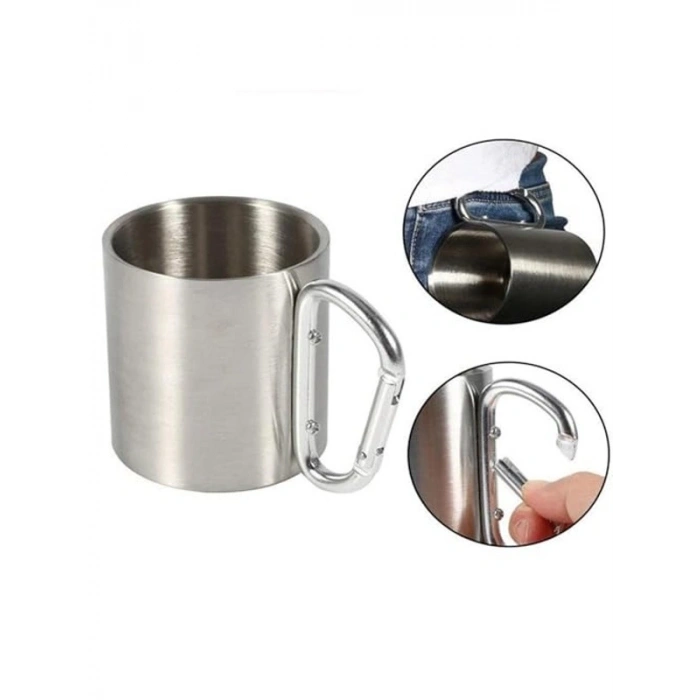 Mandallı Alüminyum Kahve Kamp Bardağı, 180 ml Kapasiteli