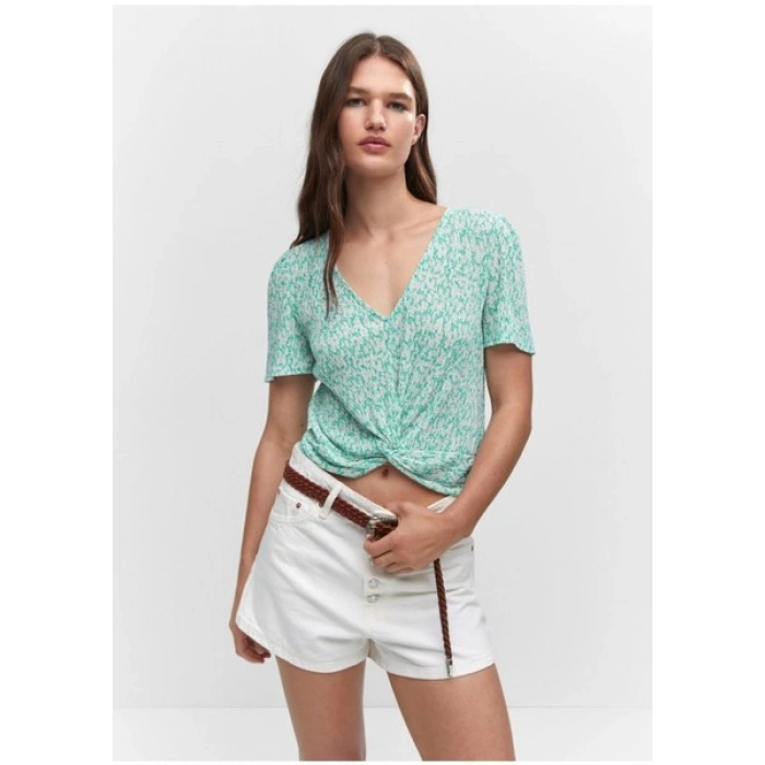 Mango Düğüm Detaylı Dokulu Bluz