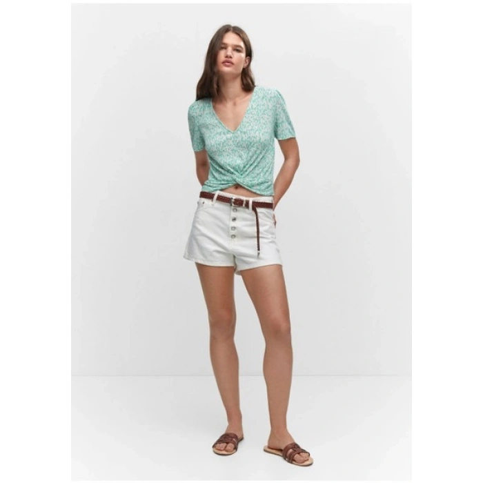 Mango Düğüm Detaylı Dokulu Bluz