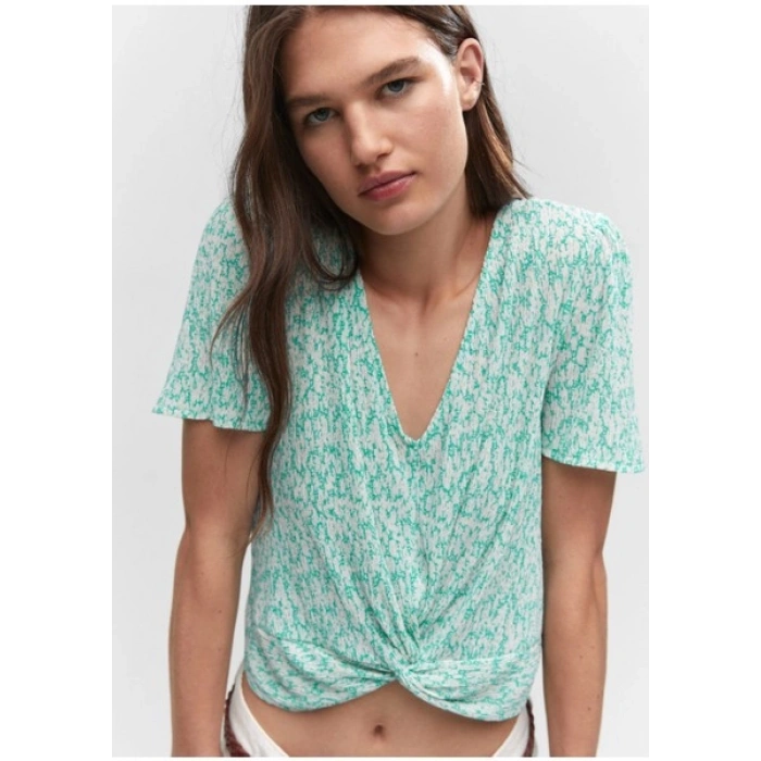Mango Düğüm Detaylı Dokulu Bluz