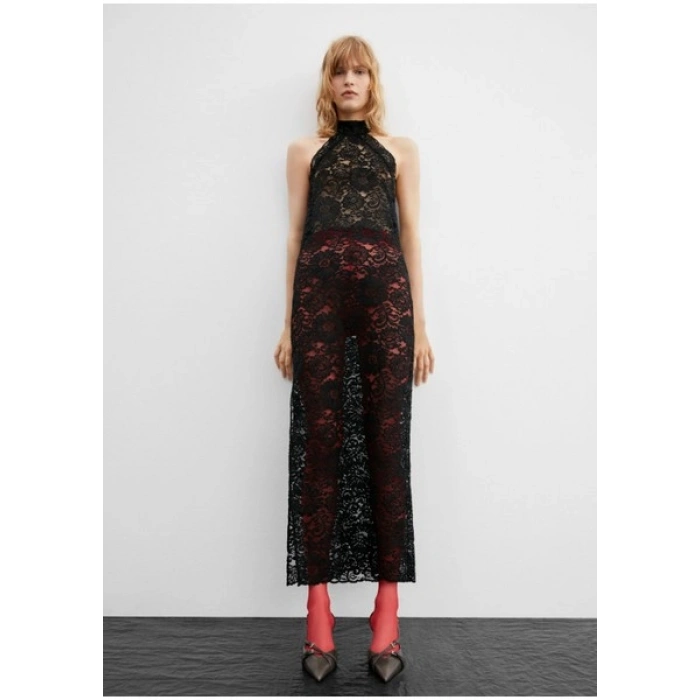 Mango Halter Yaka Dantel Elbise
