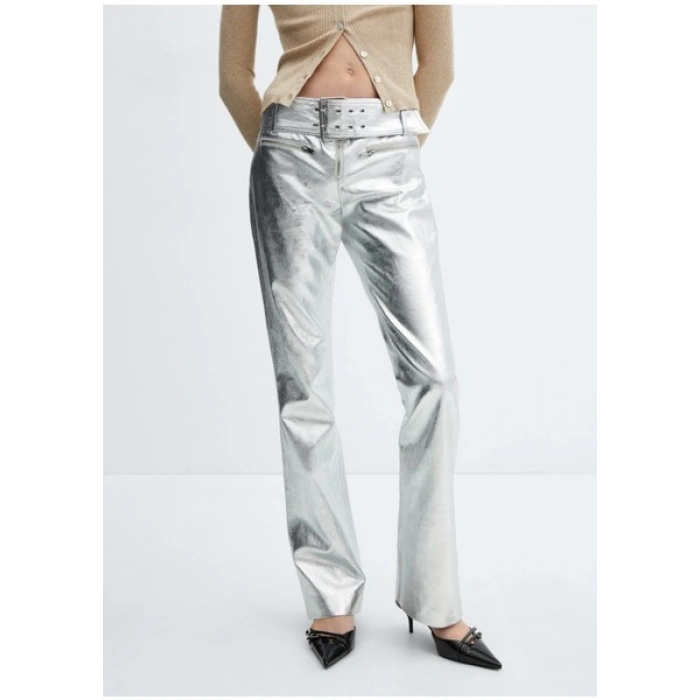 Mango Kemerli Metalik Pantolon
