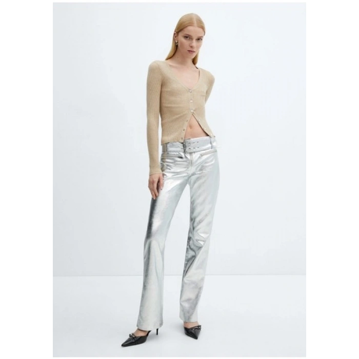 Mango Kemerli Metalik Pantolon