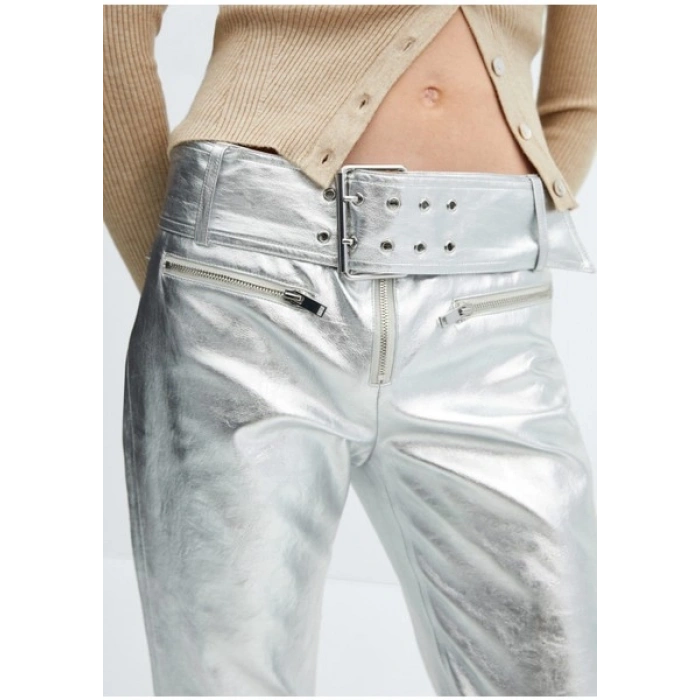 Mango Kemerli Metalik Pantolon