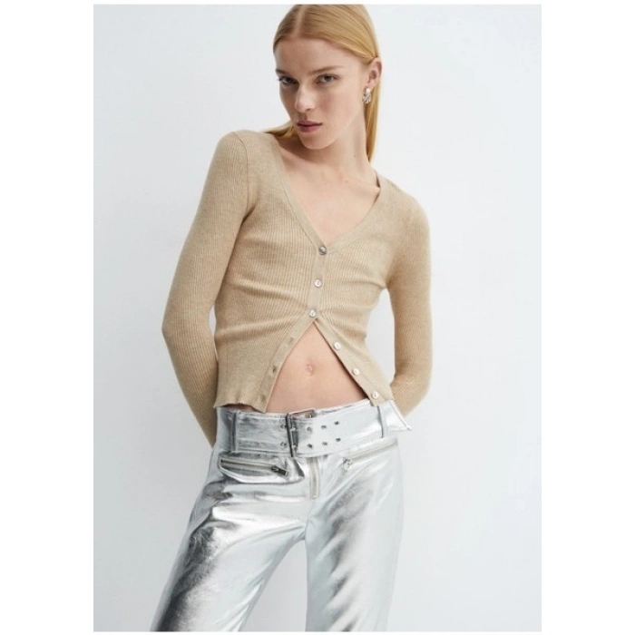 Mango Kemerli Metalik Pantolon