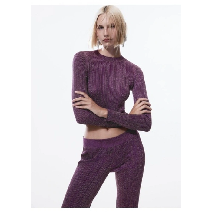 Mango Lurex Örgülü Geniş Paça Pantolon