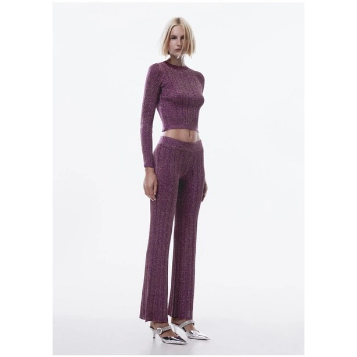 Mango Lurex Örgülü Geniş Paça Pantolon