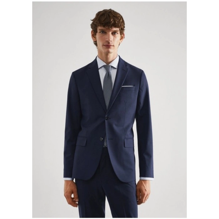 Mango Man Slim Fit Kareli Yün Takım Elbise Ceketi