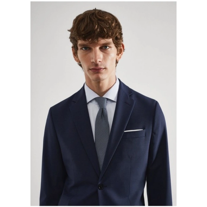 Mango Man Slim Fit Kareli Yün Takım Elbise Ceketi