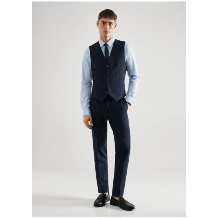 Mango Man Süper Slim Fit Kareli Takım Yeleği
