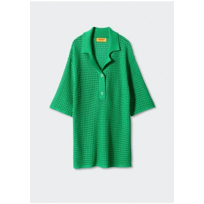 Mango Oversize Ajurlu Örme Polo Yaka T-Shirt