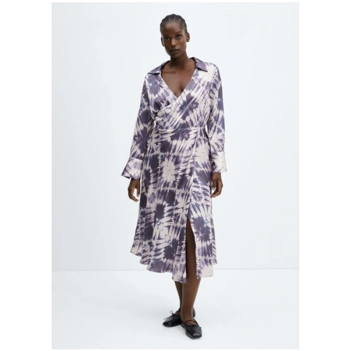 Mango Saten Batik Elbise