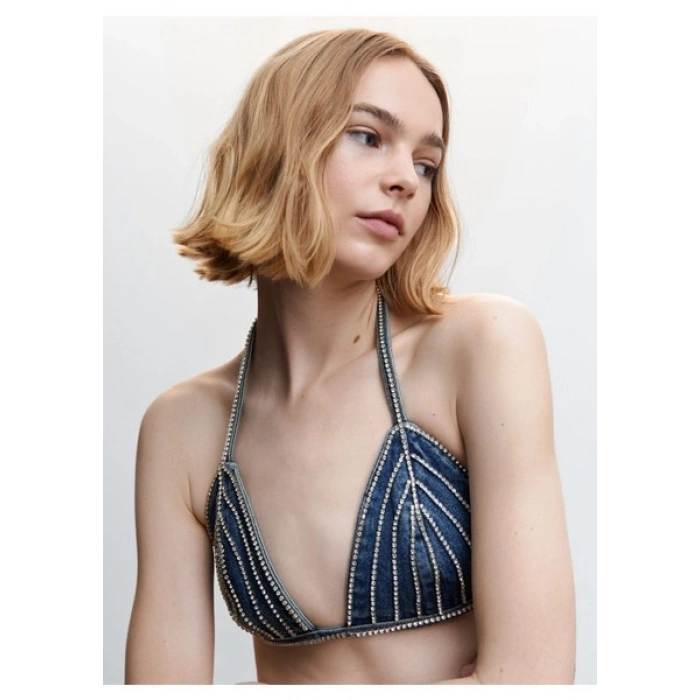 Mango Yapay elmaslı denim üst
