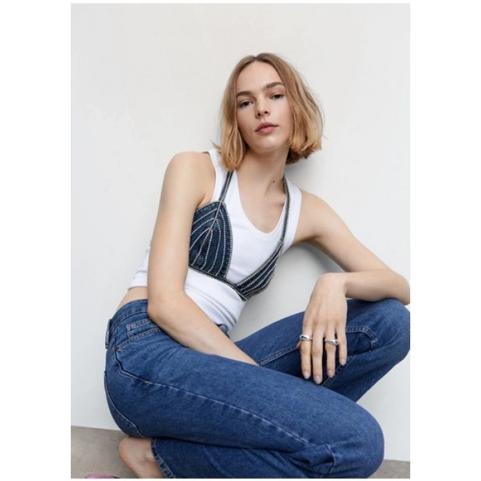 Mango Yapay elmaslı denim üst