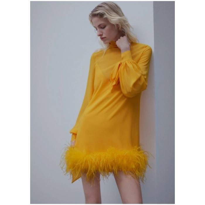 Mango Yarı Şeffaf Tüy Elbise