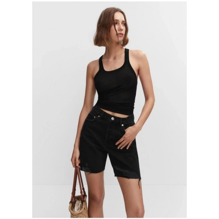 Mango Yırtık Denim Bermuda Şort