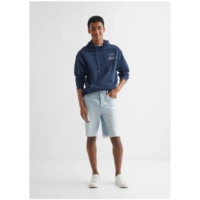 Mango Yırtık detaylı denim bermuda şort