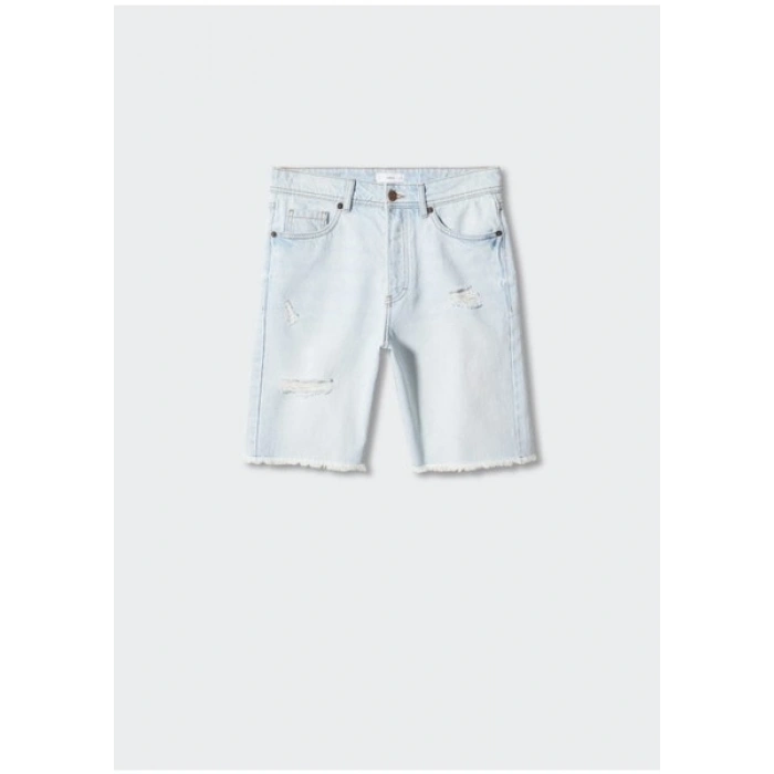 Mango Yırtık detaylı denim bermuda şort