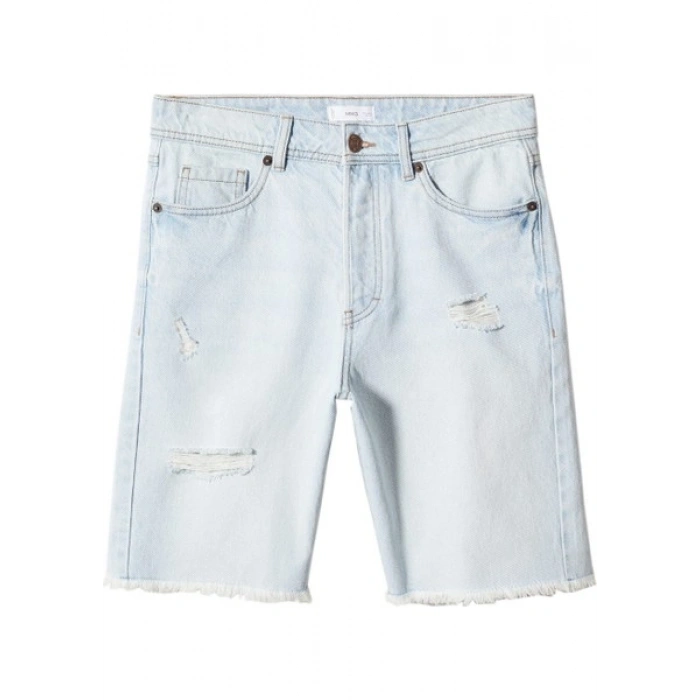 Mango Yırtık detaylı denim bermuda şort