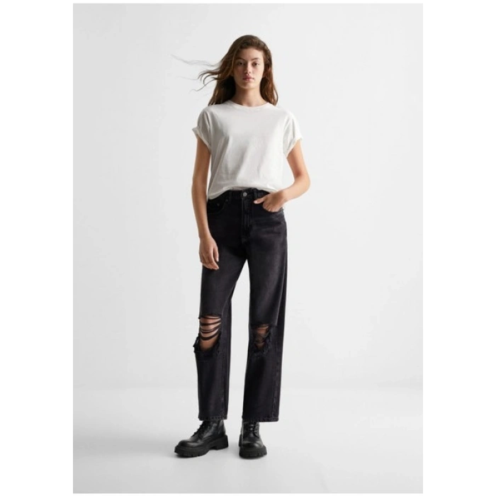 Mango Yırtık düz jean pantolon