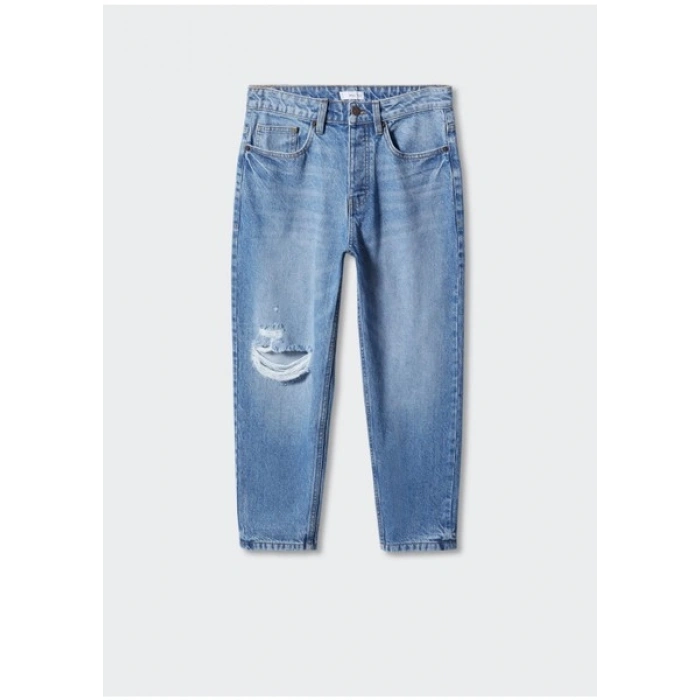 Mango Yırtık düz jean pantolon