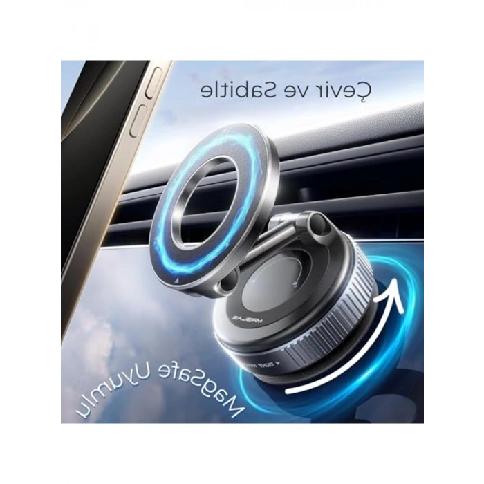 Manyetik Araç Telefon Tutucu, Mekanik Vakumlu, Siyah