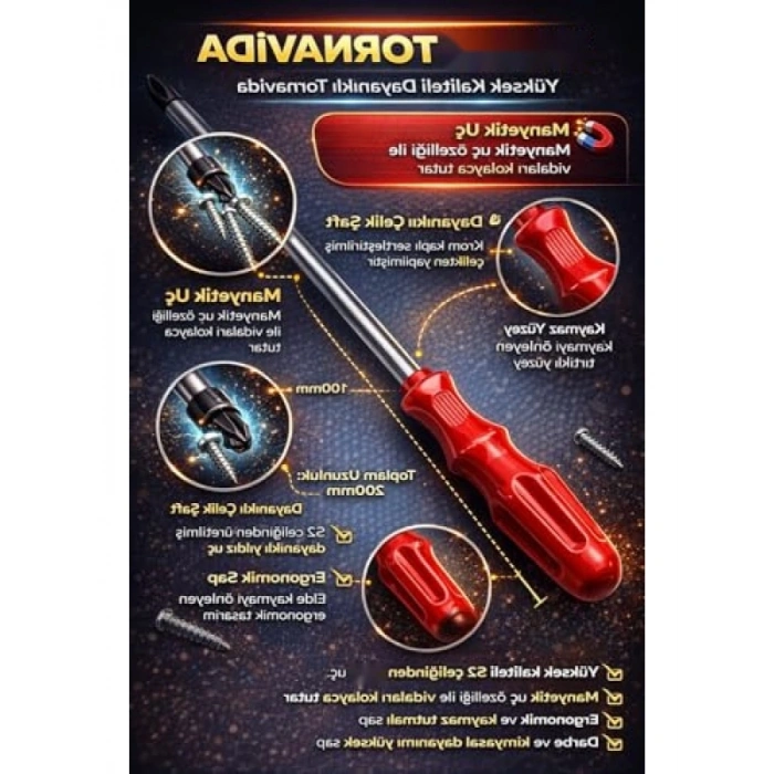 Manyetik Uçlu Yıldız Tornavida, Ergonomik Kaymaz Sap