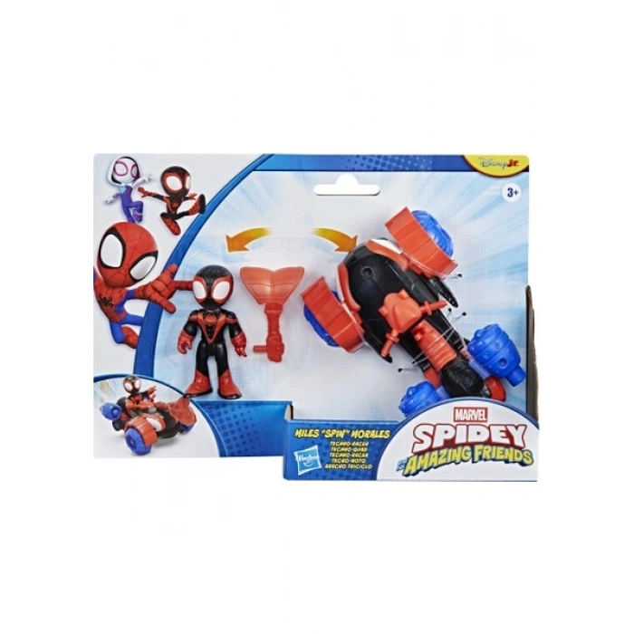Marvel Spidey And His Amazing Friends Miles spin Morales Techno-Racer Aksiyon Figürü ve Oyuncak Aracı