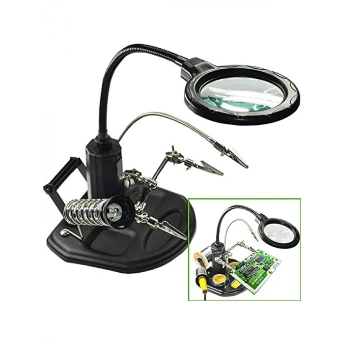 Masaüstü Büyüteçli LED Havya Sehpası - 85mm Mercek