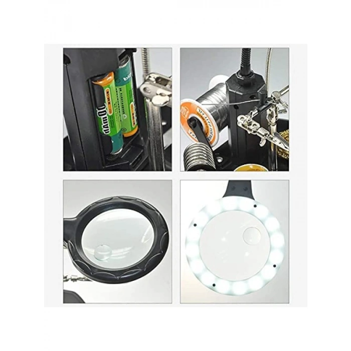 Masaüstü Büyüteçli LED Havya Sehpası - 85mm Mercek