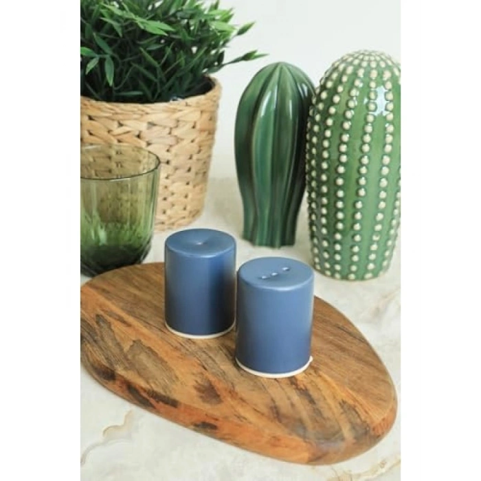 Mat Mavi 6 cm Stackable Tuzluk ve Biberlik Seti
