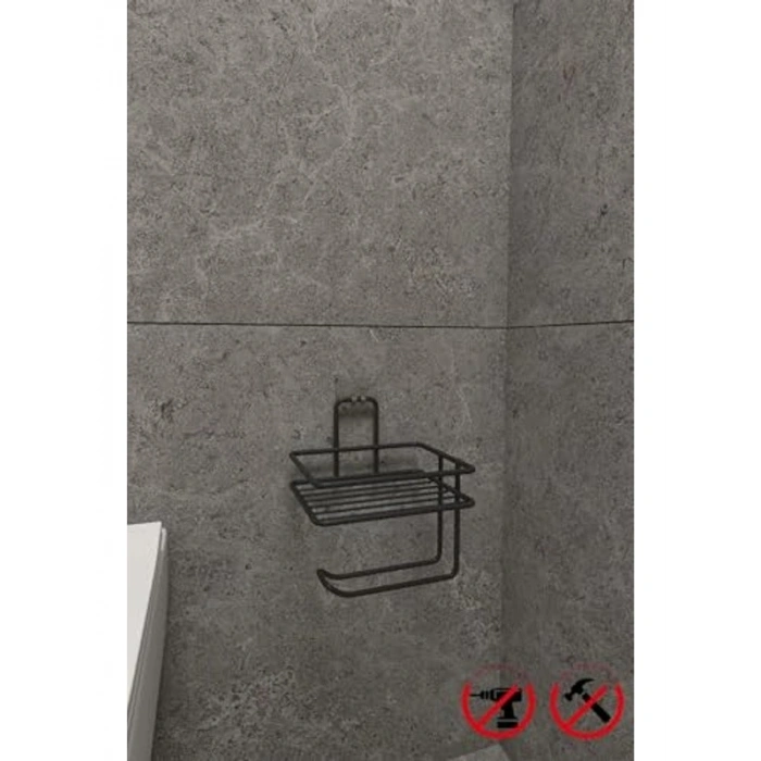 Mat Siyah Ahşap Banyo Rafı, Paslanmaya Dayanıklı Tasarım